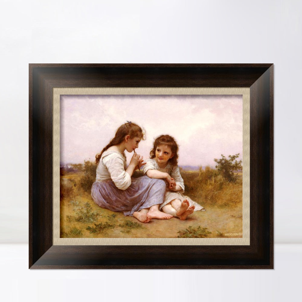 INVIN ART Framed Canvas Art Giclee Print 2 Little girls#144 by the Furies by William Adolphe Bouguereau Wall Art Living Room Home Office Decorations