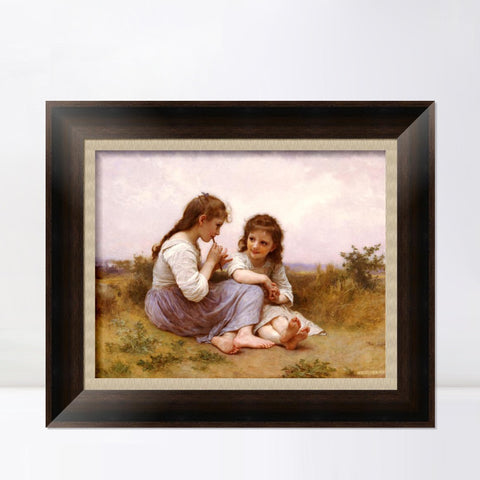 INVIN ART Framed Canvas Art Giclee Print 2 Little girls#144 by the Furies by William Adolphe Bouguereau Wall Art Living Room Home Office Decorations