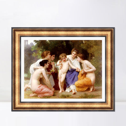 INVIN ART Framed Canvas Art Giclee Print Admiration by the Furies by William Adolphe Bouguereau Wall Art Living Room Home Office Decorations