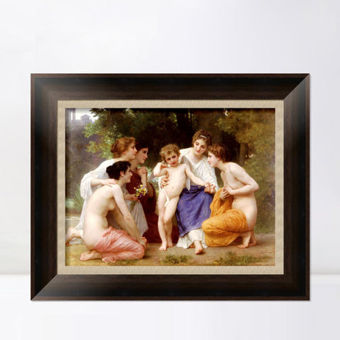 INVIN ART Framed Canvas Art Giclee Print Admiration by the Furies by William Adolphe Bouguereau Wall Art Living Room Home Office Decorations