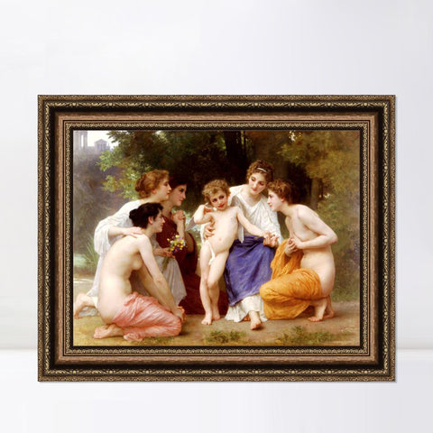 INVIN ART Framed Canvas Art Giclee Print Admiration by the Furies by William Adolphe Bouguereau Wall Art Living Room Home Office Decorations