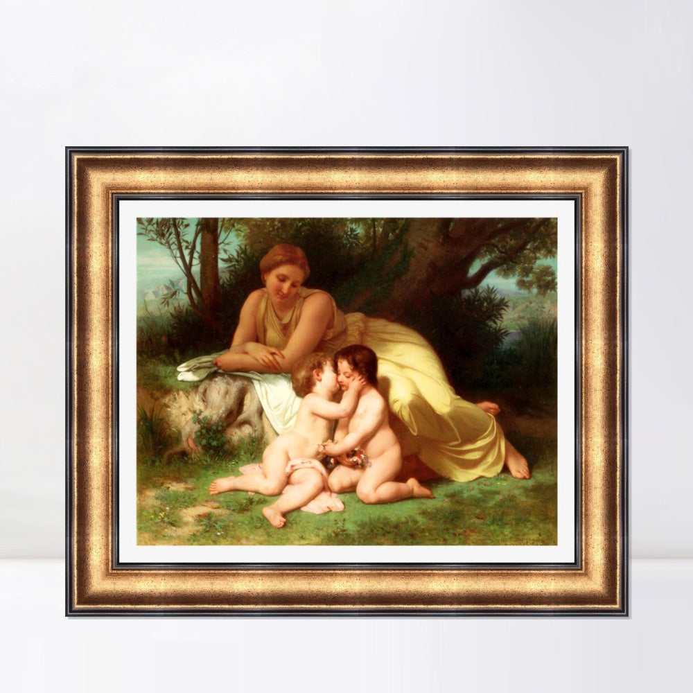INVIN ART Framed Canvas Art Giclee Print Mother and Children by the Furies by William Adolphe Bouguereau Wall Art Living Room Home Office Decorations