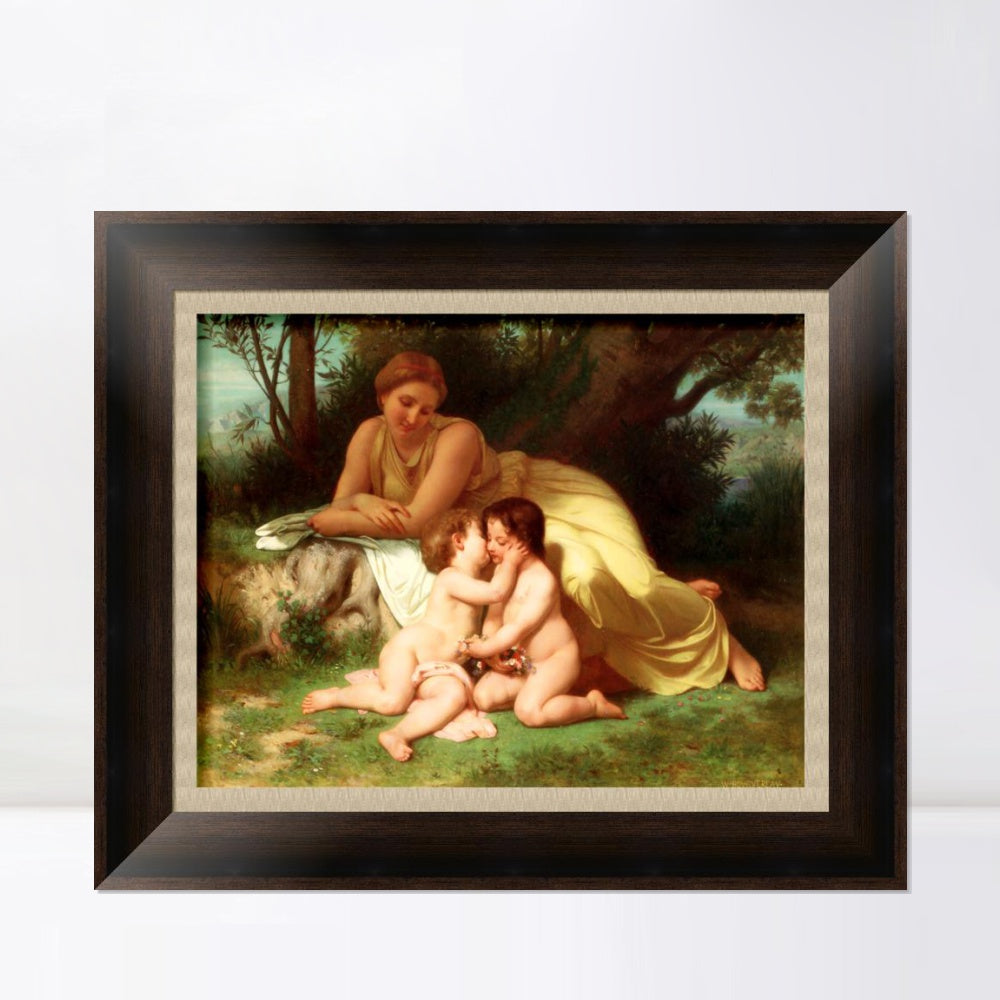 INVIN ART Framed Canvas Art Giclee Print Mother and Children by the Furies by William Adolphe Bouguereau Wall Art Living Room Home Office Decorations
