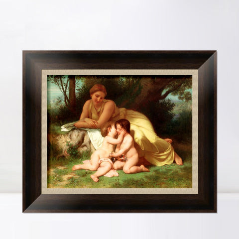 INVIN ART Framed Canvas Art Giclee Print Mother and Children by the Furies by William Adolphe Bouguereau Wall Art Living Room Home Office Decorations