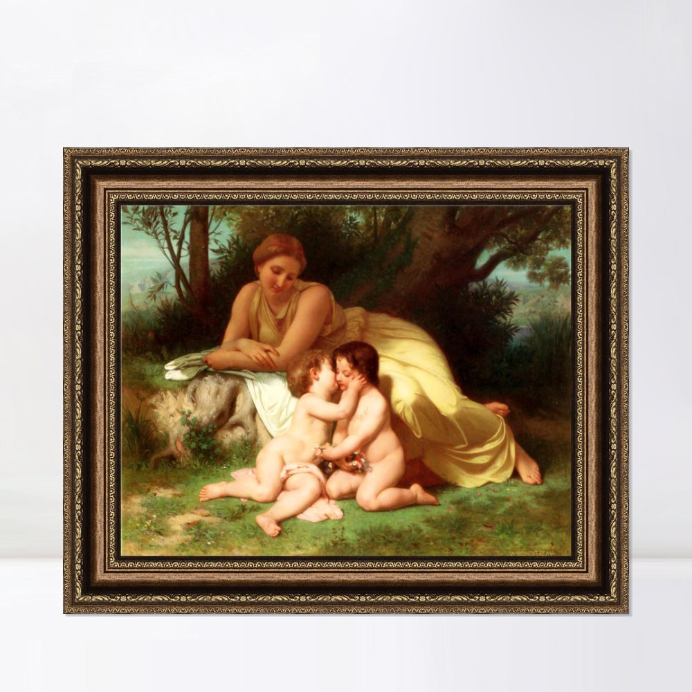 INVIN ART Framed Canvas Art Giclee Print Mother and Children by the Furies by William Adolphe Bouguereau Wall Art Living Room Home Office Decorations