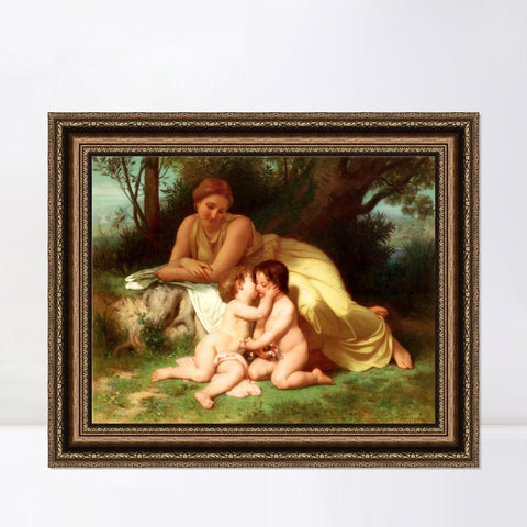 INVIN ART Framed Canvas Art Giclee Print Mother and Children by the Furies by William Adolphe Bouguereau Wall Art Living Room Home Office Decorations