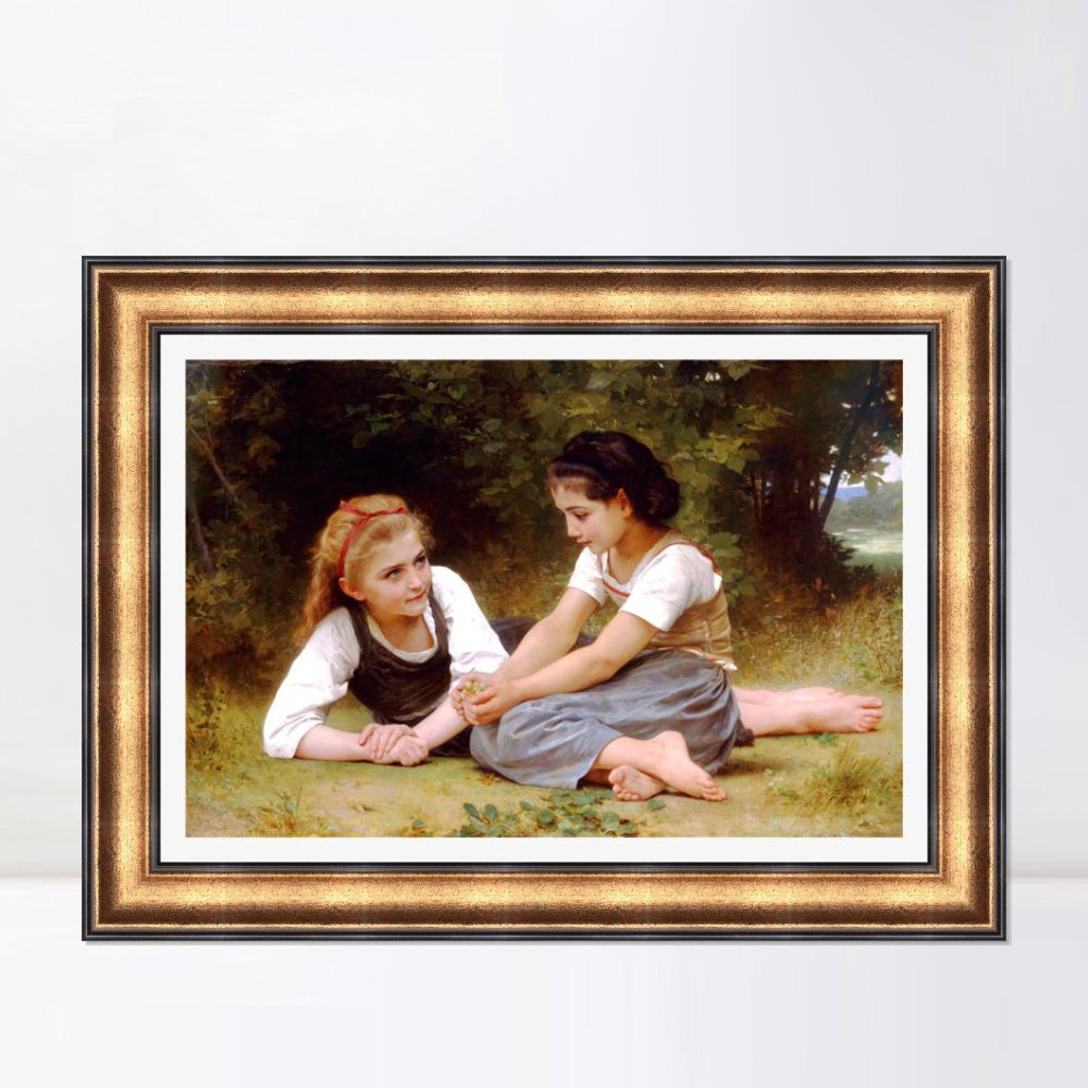 INVIN ART Framed Canvas Art Giclee Print The Nut Gatherers by William Adolphe Bouguereau Wall Art Living Room Home Office Decorations