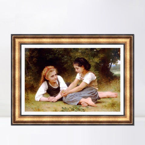 INVIN ART Framed Canvas Art Giclee Print The Nut Gatherers by William Adolphe Bouguereau Wall Art Living Room Home Office Decorations