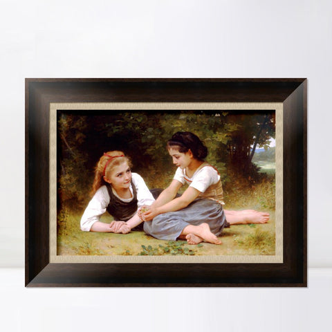 INVIN ART Framed Canvas Art Giclee Print The Nut Gatherers by William Adolphe Bouguereau Wall Art Living Room Home Office Decorations