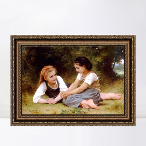 INVIN ART Framed Canvas Art Giclee Print The Nut Gatherers by William Adolphe Bouguereau Wall Art Living Room Home Office Decorations