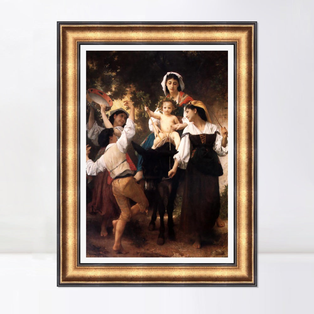 INVIN ART Framed Canvas Art Giclee Print Woman and baby#163 by William Adolphe Bouguereau Wall Art Living Room Home Office Decorations