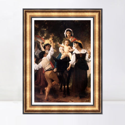 INVIN ART Framed Canvas Art Giclee Print Woman and baby#163 by William Adolphe Bouguereau Wall Art Living Room Home Office Decorations