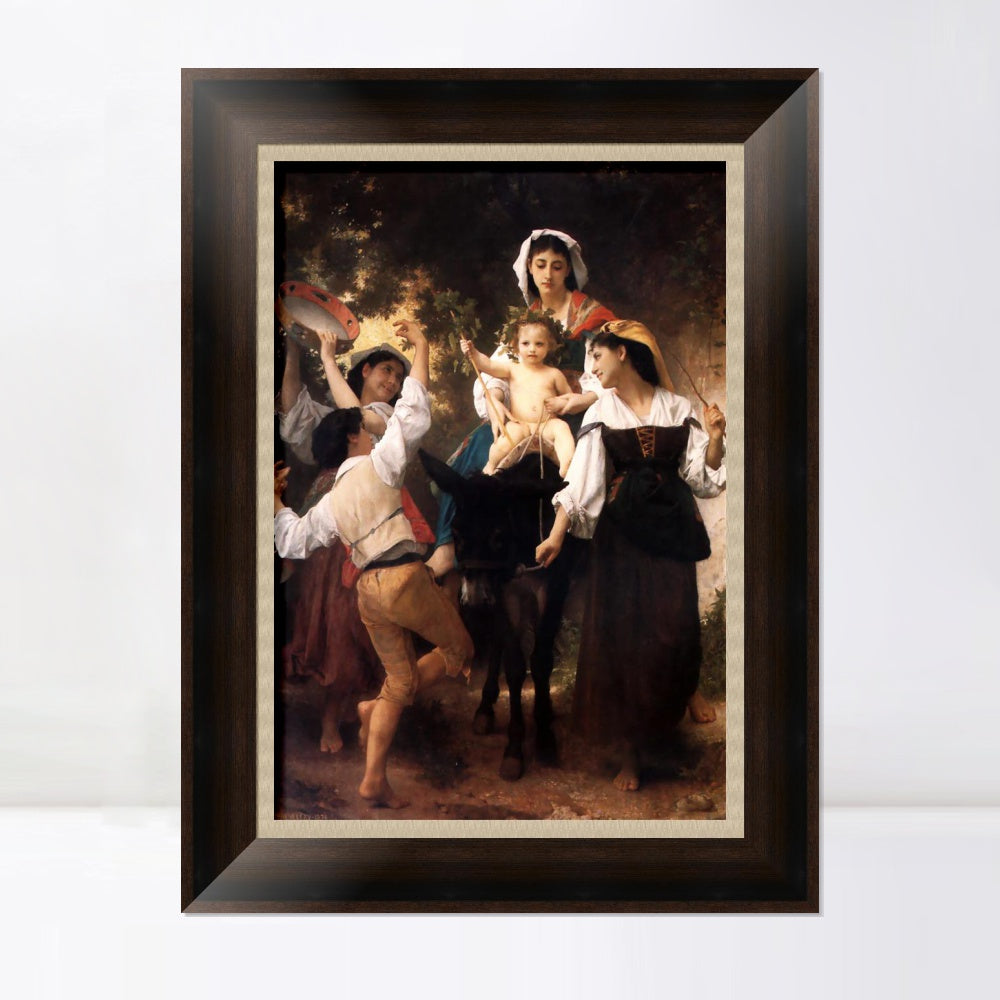 INVIN ART Framed Canvas Art Giclee Print Woman and baby#163 by William Adolphe Bouguereau Wall Art Living Room Home Office Decorations