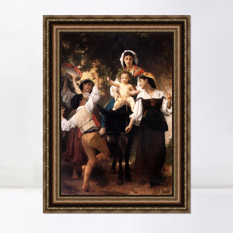 INVIN ART Framed Canvas Art Giclee Print Woman and baby#163 by William Adolphe Bouguereau Wall Art Living Room Home Office Decorations