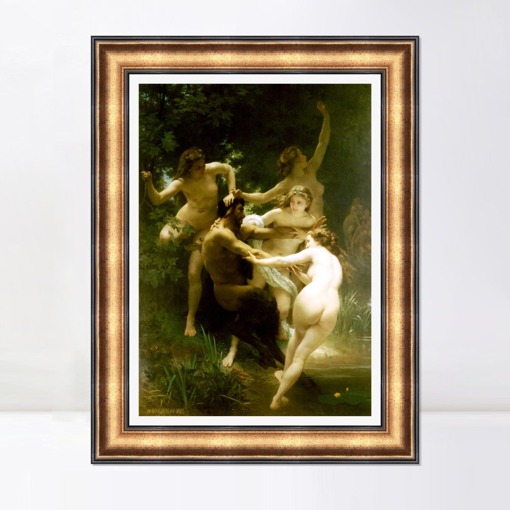 INVIN ART Framed Canvas Art Giclee Print The nude girls and man by William Adolphe Bouguereau Wall Art Living Room Home Office Decorations