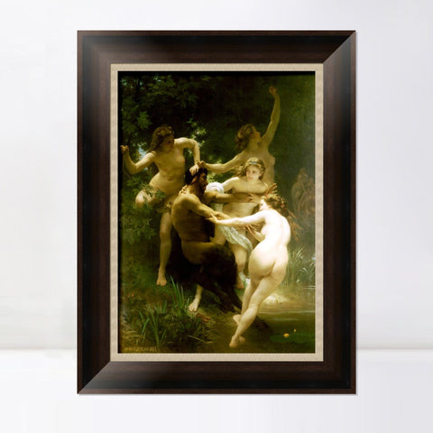 INVIN ART Framed Canvas Art Giclee Print The nude girls and man by William Adolphe Bouguereau Wall Art Living Room Home Office Decorations
