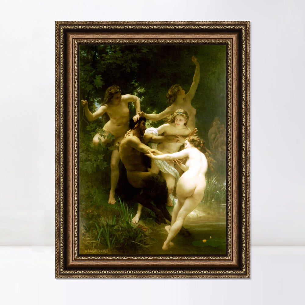 INVIN ART Framed Canvas Art Giclee Print The nude girls and man by William Adolphe Bouguereau Wall Art Living Room Home Office Decorations