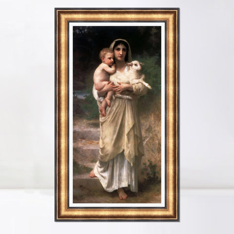INVIN ART Framed Canvas Art Giclee Print Lambs#166 by William Adolphe Bouguereau Wall Art Living Room Home Office Decorations