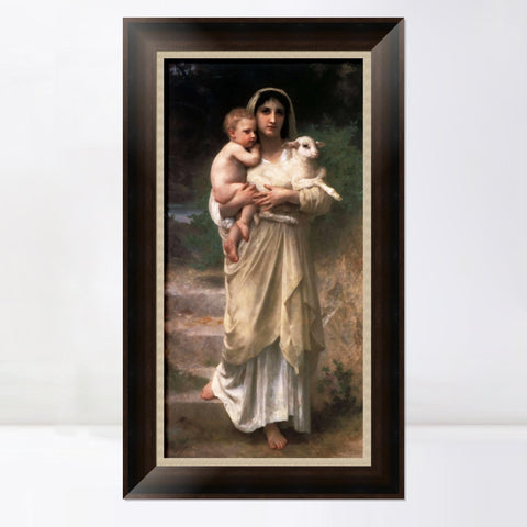 INVIN ART Framed Canvas Art Giclee Print Lambs#166 by William Adolphe Bouguereau Wall Art Living Room Home Office Decorations