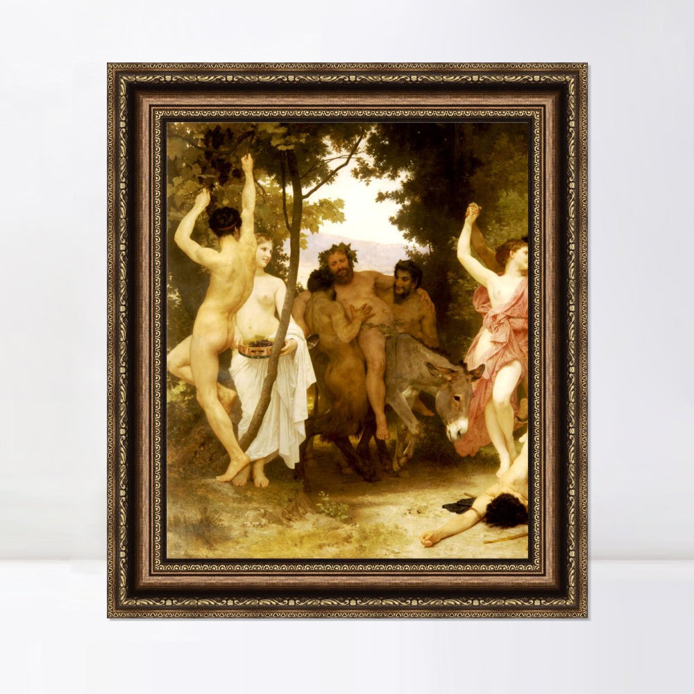 INVIN ART Framed Canvas Art Giclee Print La jeunesse de Bacchus by the Furies by William Adolphe Bouguereau Wall Art Living Room Home Office Decorations