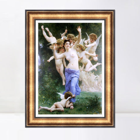 INVIN ART Framed Canvas Art Giclee Print Angles#168 by the Furies by William Adolphe Bouguereau Wall Art Living Room Home Office Decorations