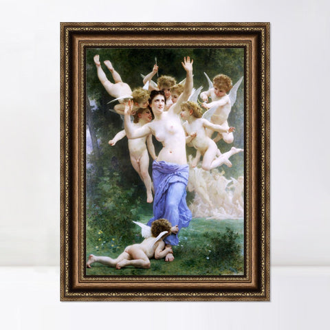 INVIN ART Framed Canvas Art Giclee Print Angles#168 by the Furies by William Adolphe Bouguereau Wall Art Living Room Home Office Decorations