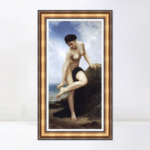INVIN ART Framed Canvas Art Giclee Print After the Bath nude girl by William Adolphe Bouguereau Wall Art Living Room Home Office Decorations