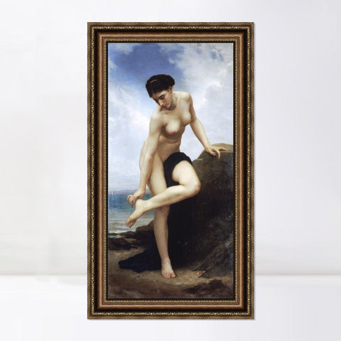 INVIN ART Framed Canvas Art Giclee Print After the Bath nude girl by William Adolphe Bouguereau Wall Art Living Room Home Office Decorations