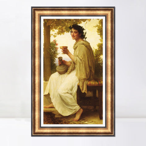 INVIN ART Framed Canvas Art Giclee Print Woman Drinking by William Adolphe Bouguereau Wall Art Living Room Home Office Decorations