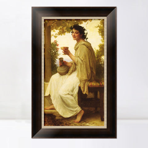 INVIN ART Framed Canvas Art Giclee Print Woman Drinking by William Adolphe Bouguereau Wall Art Living Room Home Office Decorations