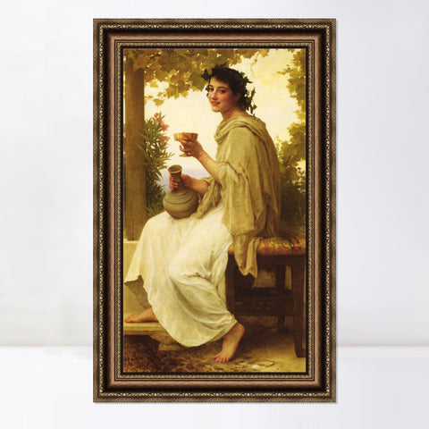 INVIN ART Framed Canvas Art Giclee Print Woman Drinking by William Adolphe Bouguereau Wall Art Living Room Home Office Decorations
