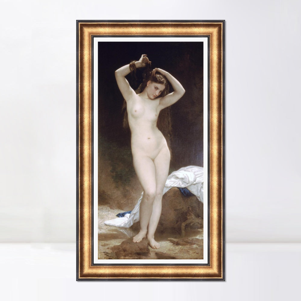 INVIN ART Framed Canvas Art Giclee Print Nude Girl#171 by William Adolphe Bouguereau Wall Art Living Room Home Office Decorations