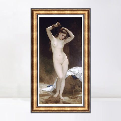 INVIN ART Framed Canvas Art Giclee Print Nude Girl#171 by William Adolphe Bouguereau Wall Art Living Room Home Office Decorations