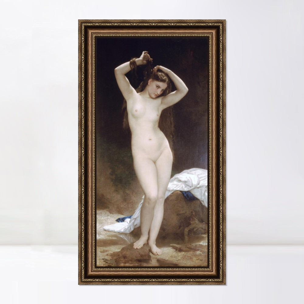 INVIN ART Framed Canvas Art Giclee Print Nude Girl#171 by William Adolphe Bouguereau Wall Art Living Room Home Office Decorations