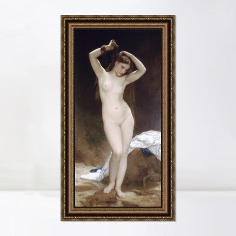 INVIN ART Framed Canvas Art Giclee Print Nude Girl#171 by William Adolphe Bouguereau Wall Art Living Room Home Office Decorations