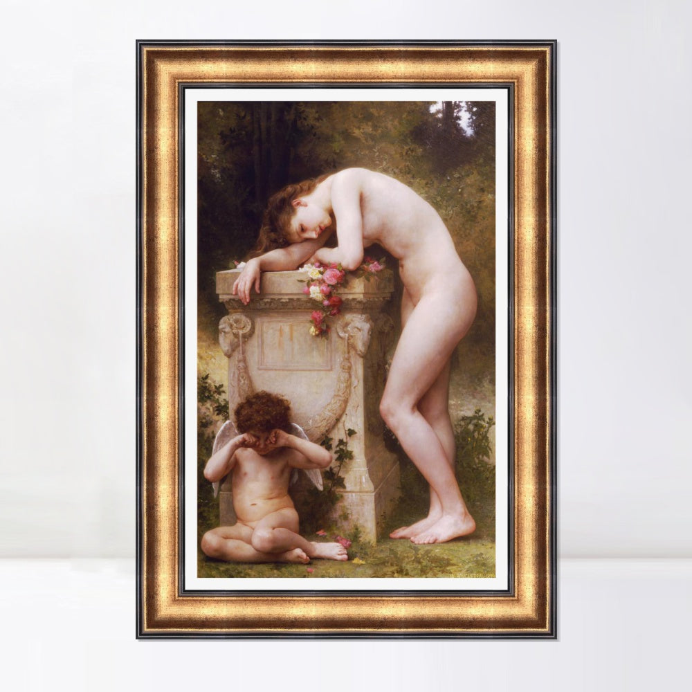 INVIN ART Framed Canvas Art Giclee Print Nude Girl Angel by William Adolphe Bouguereau Wall Art Living Room Home Office Decorations
