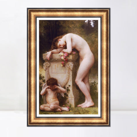 INVIN ART Framed Canvas Art Giclee Print Nude Girl Angel by William Adolphe Bouguereau Wall Art Living Room Home Office Decorations