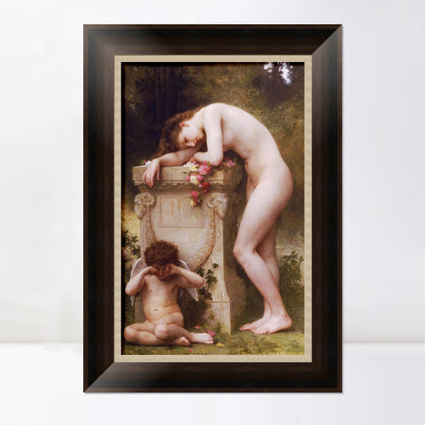 INVIN ART Framed Canvas Art Giclee Print Nude Girl Angel by William Adolphe Bouguereau Wall Art Living Room Home Office Decorations