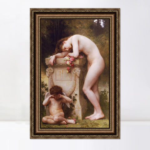 INVIN ART Framed Canvas Art Giclee Print Nude Girl Angel by William Adolphe Bouguereau Wall Art Living Room Home Office Decorations