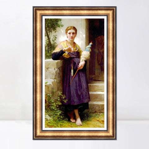 INVIN ART Framed Canvas Art Giclee Print The Spinner by William Adolphe Bouguereau Wall Art Living Room Home Office Decorations
