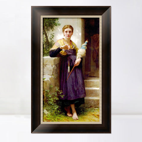 INVIN ART Framed Canvas Art Giclee Print The Spinner by William Adolphe Bouguereau Wall Art Living Room Home Office Decorations