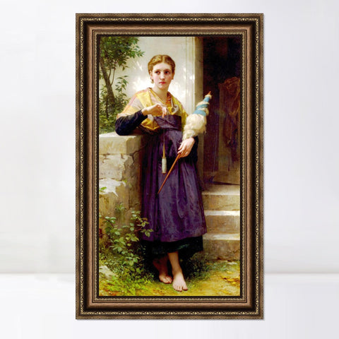 INVIN ART Framed Canvas Art Giclee Print The Spinner by William Adolphe Bouguereau Wall Art Living Room Home Office Decorations