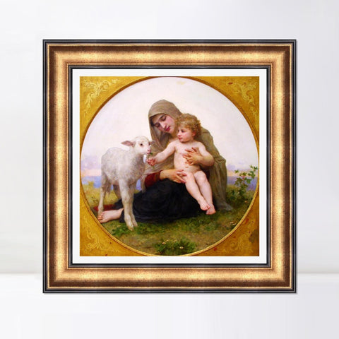 INVIN ART Framed Canvas Art Giclee Print The Virgin Lamb by William Adolphe Bouguereau Wall Art Living Room Home Office Decorations