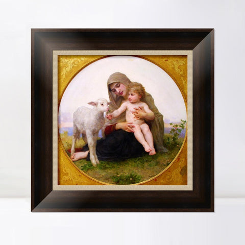 INVIN ART Framed Canvas Art Giclee Print The Virgin Lamb by William Adolphe Bouguereau Wall Art Living Room Home Office Decorations