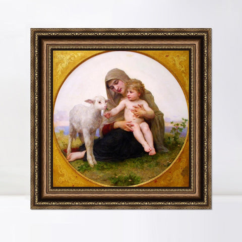 INVIN ART Framed Canvas Art Giclee Print The Virgin Lamb by William Adolphe Bouguereau Wall Art Living Room Home Office Decorations