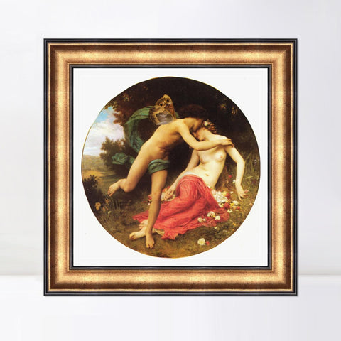 INVIN ART Framed Canvas Art Giclee Print The Kiss#179 by William Adolphe Bouguereau Wall Art Living Room Home Office Decorations