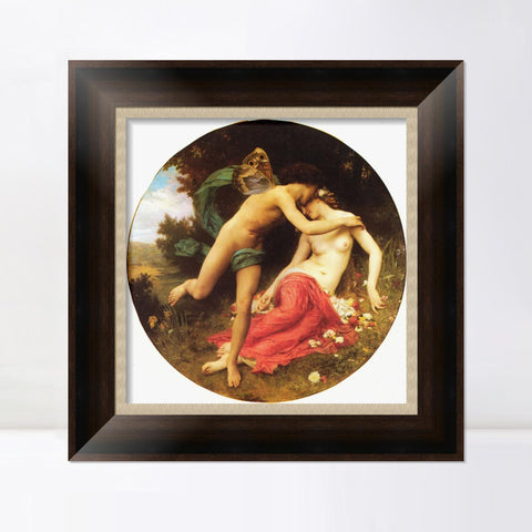 INVIN ART Framed Canvas Art Giclee Print The Kiss#179 by William Adolphe Bouguereau Wall Art Living Room Home Office Decorations