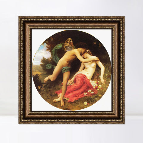 INVIN ART Framed Canvas Art Giclee Print The Kiss#179 by William Adolphe Bouguereau Wall Art Living Room Home Office Decorations