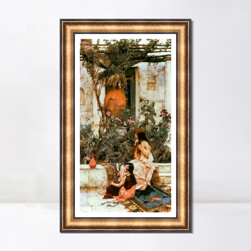 INVIN ART Framed Canvas Art Giclee Print The Toilet at Capri 1889 by John William Waterhouse Wall Art