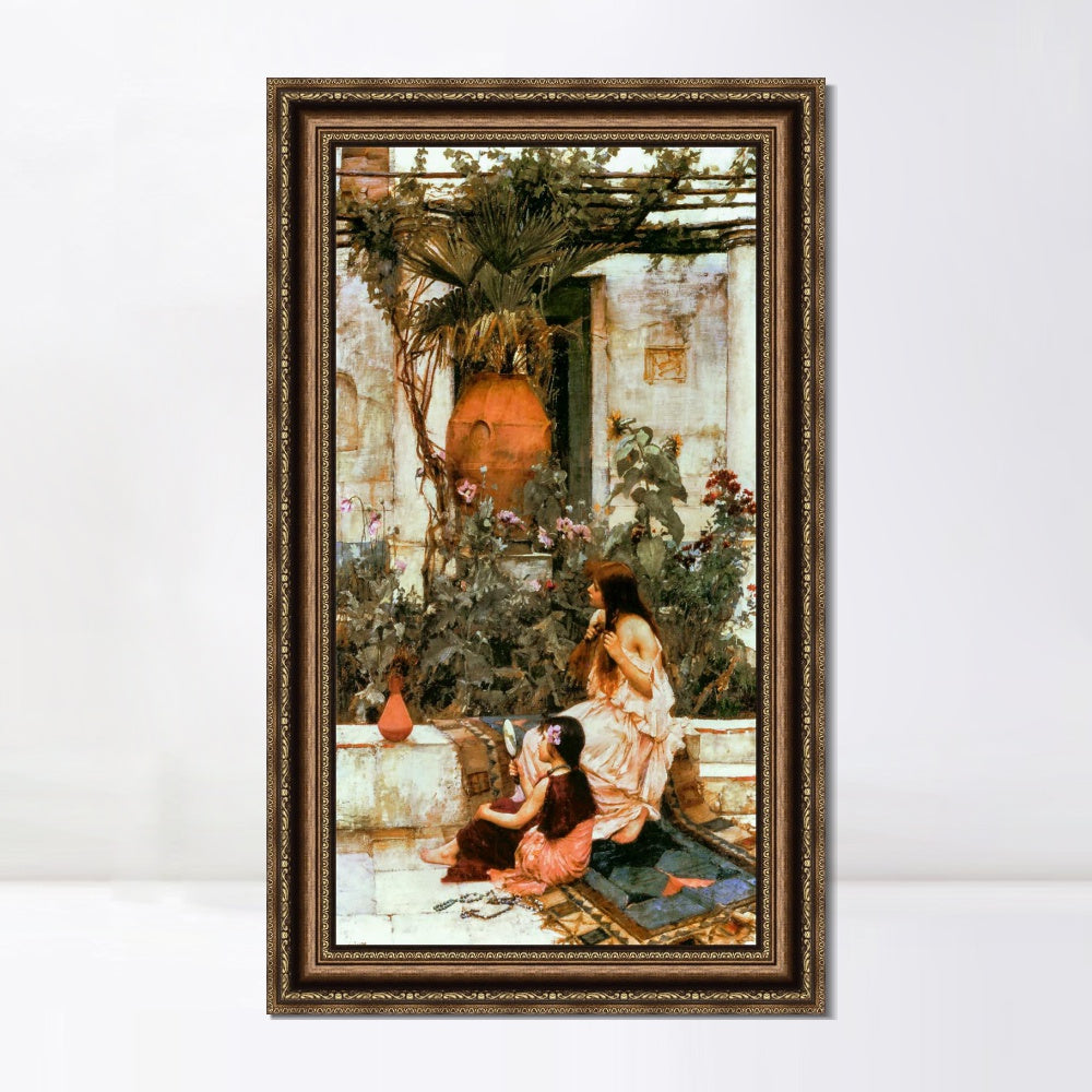 INVIN ART Framed Canvas Art Giclee Print The Toilet at Capri 1889 by John William Waterhouse Wall Art